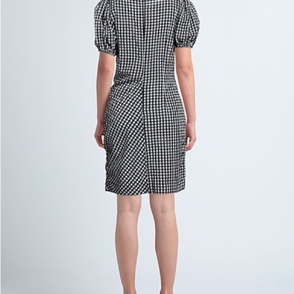 Ganni Seersucker Monochrome Puff Sleeve Dress - Picture 4 of 6